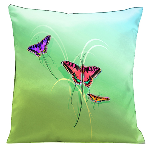 10 Butterflies Set On A Soft Green Background 18 In. Square Satin Pillow