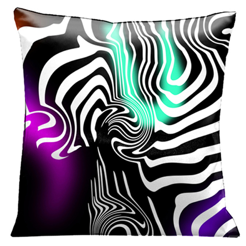 50 Contemporary White Graphics On Amazing Black, Purple And Peppermint Green Background 18 In. Square Satin Pillow