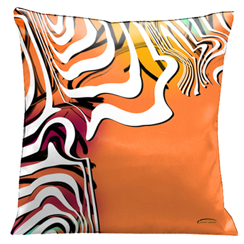 53 Orange Fiesta Time With White Graphics 18 In. Square Satin Pillow