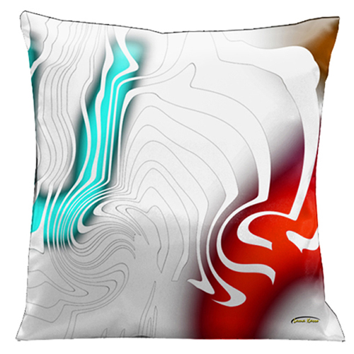 62 White On White With Aqua, Red And Gold Accents Complimentary Pillow To