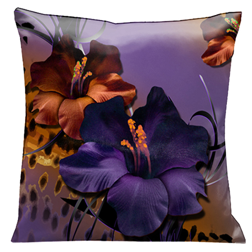 65a Deep Purple And Copper Gladioli On Purple Background, Animal Print Accent 18 In. Square Satin Pillow