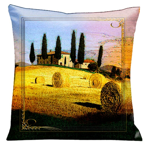 80s Tuscan Country Side 18 In. Square Micro-suede Pillow
