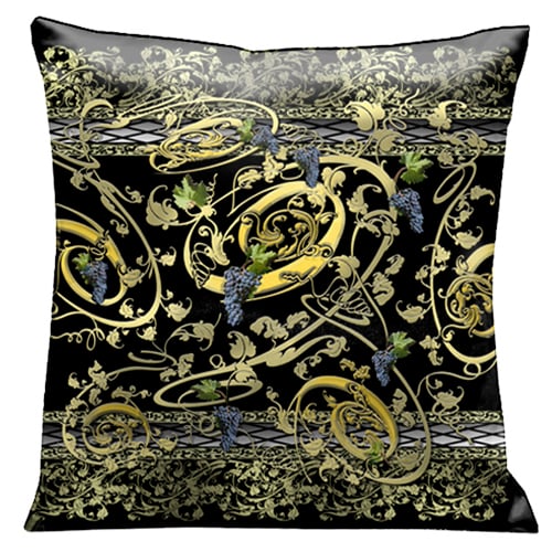 91s Grapevine Swirls Of Gold And Greens On A Black Background 18 In. Square Micro-suede Pillow