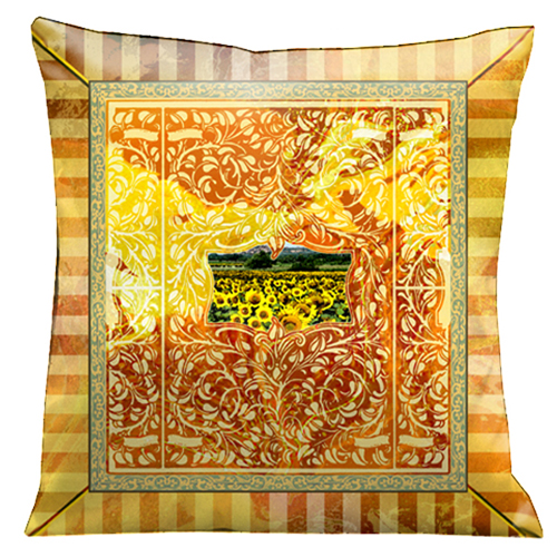 101s Beautiful Aged Effect With Tuscan Countryside, Gold And Orange Scrolls And Stripes 18 In. Square Micro-suede Pillow