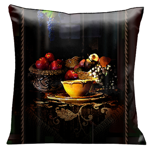 97as Antique Fruit Still-life On Dark Tones With A Rope Border18 In. Square Suede Pillow