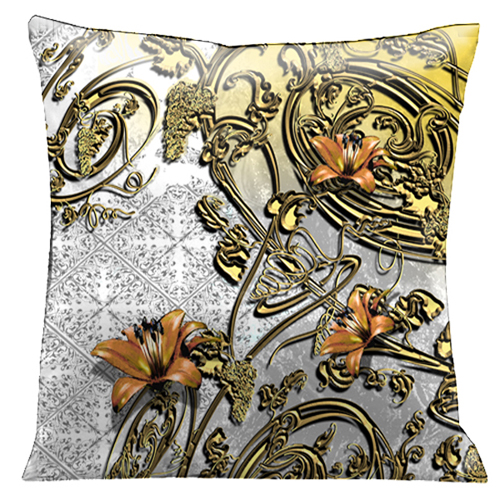 108 Orange Tiger Lilies Entwined With Gold Filigree On An Antique White Background 18 In. X18 In. Satin Pillow