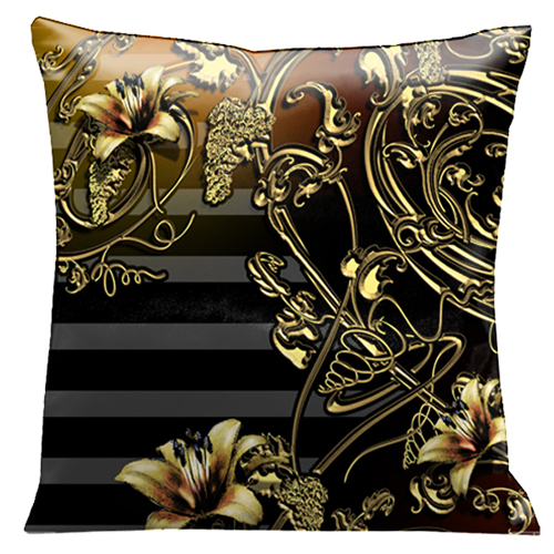 118s Old Gold Iron Lace Work And Flowers On A Wonderful Black And Soft Gray Striped Background 18 In. X18 In. Micro-suede Pillow