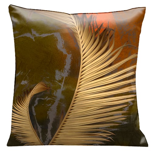 157s Antique Gold Ferns On Rich Olive Green Background 18 In. Square Micro-suede Pillow