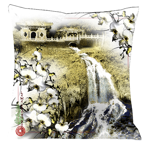 182 Antique White Emperors Palace And Waterfall With Gold And Black Accents White Satin Underside 18 In. Square Satin Pillow