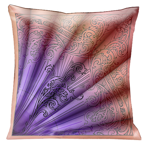 200-1 Parisian Fan Design In Tangerine Shades Of Pink And Mauve 18 In. Square Satin Pillow