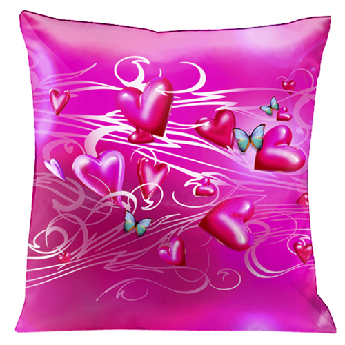 164 Romance Abounds With Beautiful Miniature Butterflies Flying Over A Pink Sea Of Pink Hearts 18 In. X 18 In. Satin Pillow