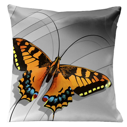 0210 Large Butterfly On A Silver Transitioning To Black Background 18 In. Square Satin Pillow