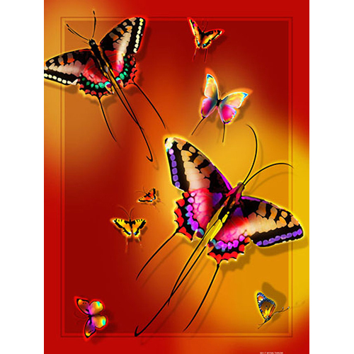 501-t Large Butterflies On A Red Transitioning To Orange Background 48 In. X63 In. Satin Throw