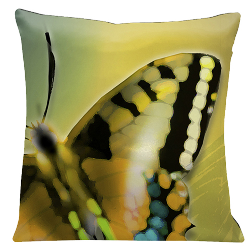 562 Large Butterfly On A Light Avocado Green Transitioning To Light Gold Background 18 In. Square Satin Pillow