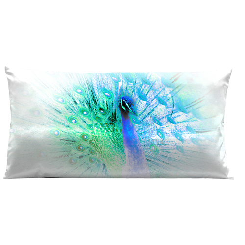 7450 Vibrant Peacock Blue And Green On White Background 30 In. Long Super-suede Pillow