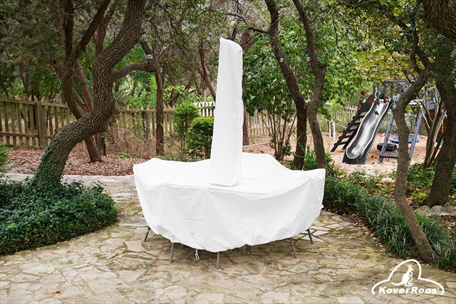 Koverroos 11361 Weathermax Large High Back Dining Set Cover With Umbrella Hole, White - 112 L X 88 W X 36 H In.