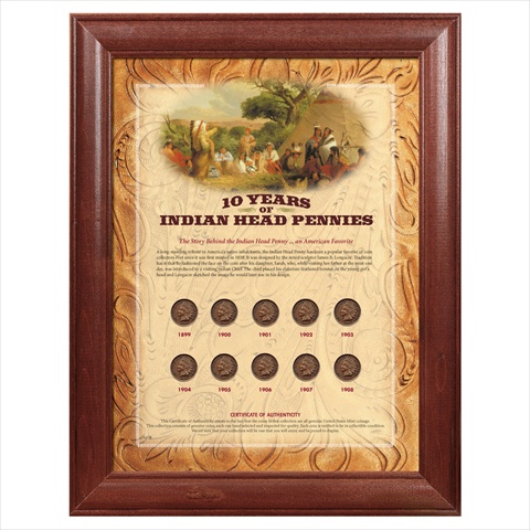 158 10 Years Of Indian Head Pennies - Wood Frame