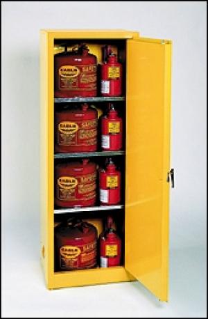 1923 Flammable Liquid Storage Cabinets - Yellow One Door Manual Three Shelves