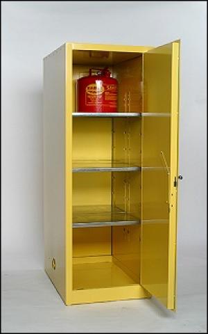 1946 Flammable Liquid Storage Cabinets - Yellow One Door Manual Three Shelves