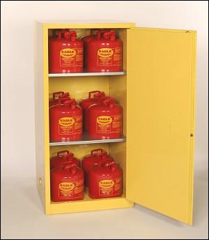 1961 Flammable Liquid Storage Cabinets - Yellow One Door Cabinet Manual Close Two Shelves