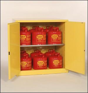 6110 Flammable Liquid Storage Cabinets - Yellow One Door Cabinet Self-close Two Shelves