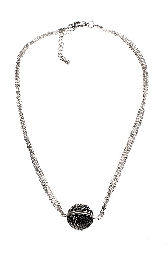 4555-n-s Burnished Rhinestone Fireball Fashion Necklace, Black And White