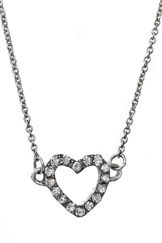 K296-n Silver Rhinestone Heart Charm Necklace