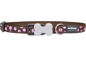 Dc-s1-br-me Dog Collar Design Pink Dots On Brown, Medium