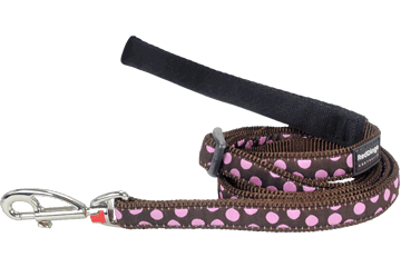 L6-s1-br-sm Dog Lead Design Pink Dots On Brown, Small