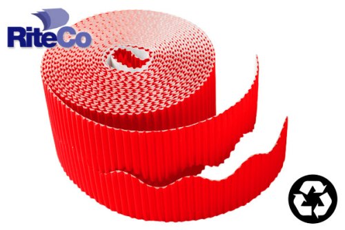22803 Riteco Trim-it Corrugated Scalloped Decorative Border. Two .25 In. X 50 Ft. Strips Per Roll Bright Red, 6 Rolls