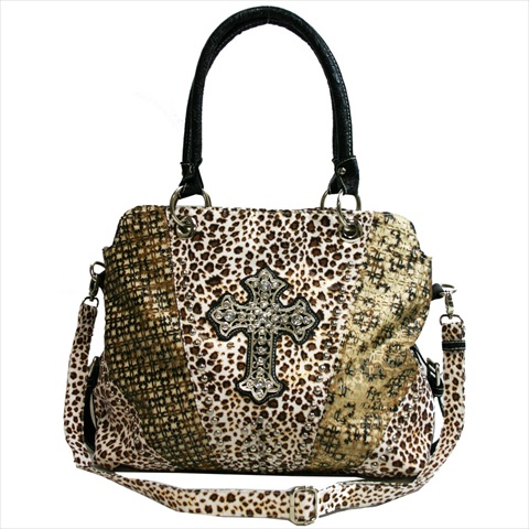 Cr660-lp Womens Rhinestone Studded Tote Bag With Laser Cut, Leopard