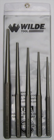 Wilde Tool Plt 5.np/vp 5-piece Long Taper Punch Set Natural Finish-vinyl Pouch