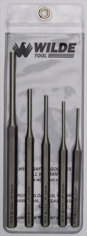 Wilde Tool Pp 5.np/vp 5-piece Pin Punch Set Natural Finish-vinyl Pouch