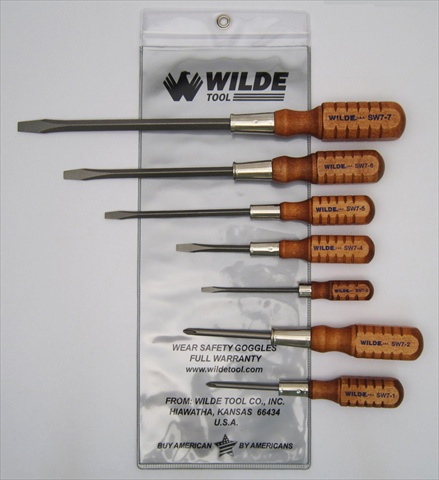 Wilde Tool Sw7/vp 7-piece Wooden Handle Screw Driver Set Vinyl Pouch