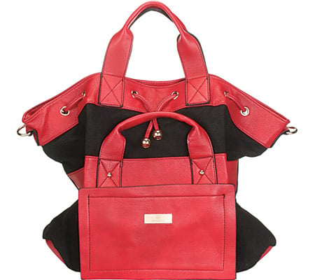 Adi-11-bk Black Red Double Adjustable Strap Zip Closure Womens Tote Bag