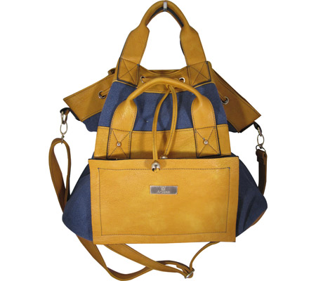 Adi-11-bl Blue Yellow Double Adjustable Strap Zip Closure Womens Tote Bag