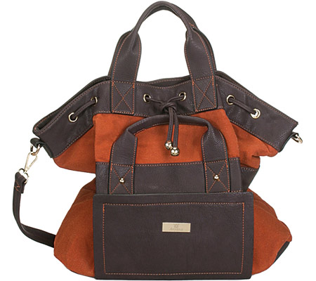 Adi-11-org Brown Orange Double Adjustable Strap Zip Closure Womens Tote Bag