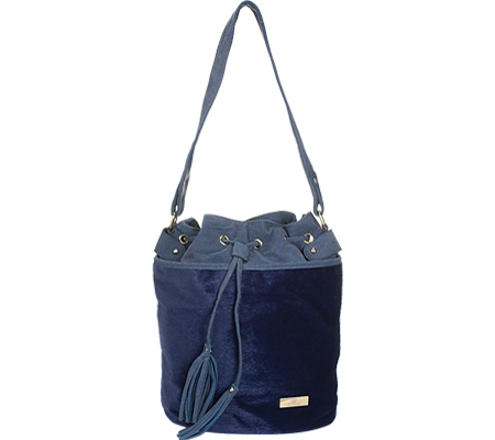 Adi-12-bl Chic Blue Drawstring Bucket Style Zip Closure Womens Handbag
