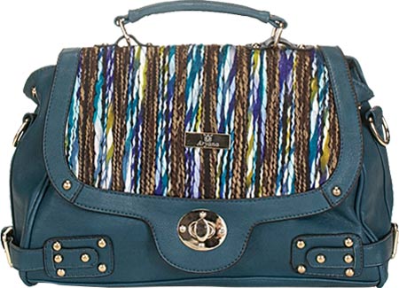 Adi-14-bl Blue Multi Color Crossbody Strap Hardware Accent Womens Handbag