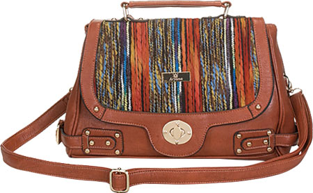 Adi-14-brn Brown Multi Color Crossbody Strap Hardware Accent Womens Handbag