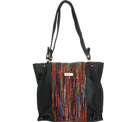 Adi-15-bk Chic Black Multi Color Print O Ring Single Strap Womens Tote Bag