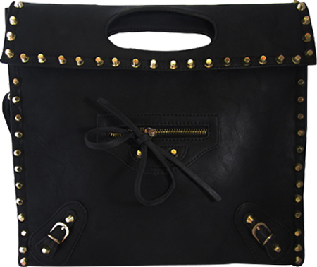 Ashlyn6blk Black Handbag With Twist Lock Flap