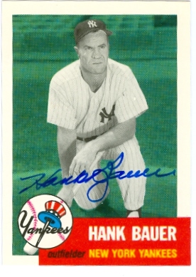 22539 Hank Bauer Autographed Baseball Card New York Yankees 1953 Topps Archive Card No. 290