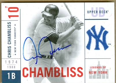 22570 Chris Chambliss Autographed Baseball Card New York Yankees 2001 Upper Deck Legends Of New York No. 100