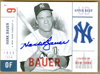 22578 Hank Bauer Autographed Baseball Card New York Yankees 2001 Upper Deck Legends Of New York No. 106