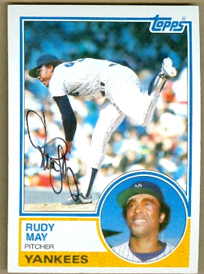 22717 Rudy May Autographed Baseball Card New York Yankees 1983 Topps No. 408