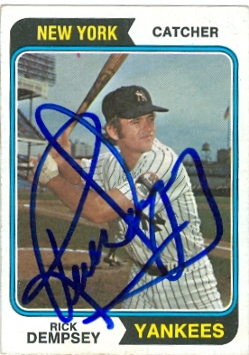 22759 Rick Dempsey Autographed Baseball Card New York Yankees 1974 Topps Card
