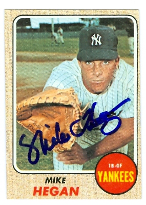 22770 Mike Hegan Autographed Baseball Card New York Yankees 1968 Topps No. 402