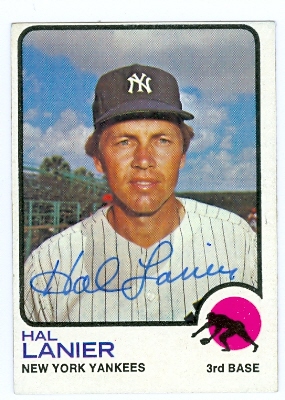 22771 Hal Lanier Autographed Baseball Card New York Yankees 1973 Topps No. 479