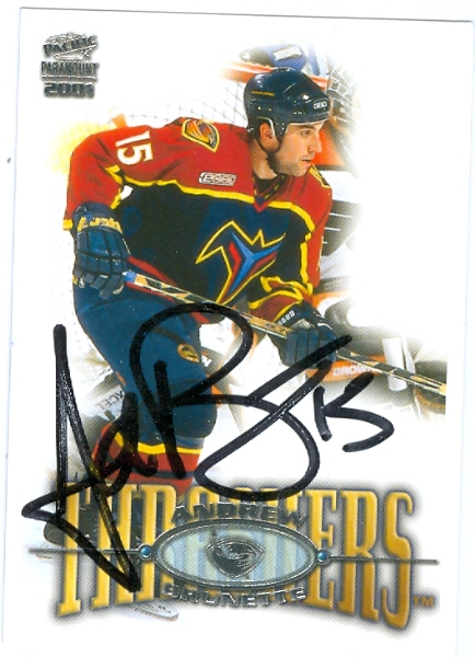 23537 Andrew Brunette Autographed Hockey Card Atlanta Thrashers 2000 Pacific No. 10